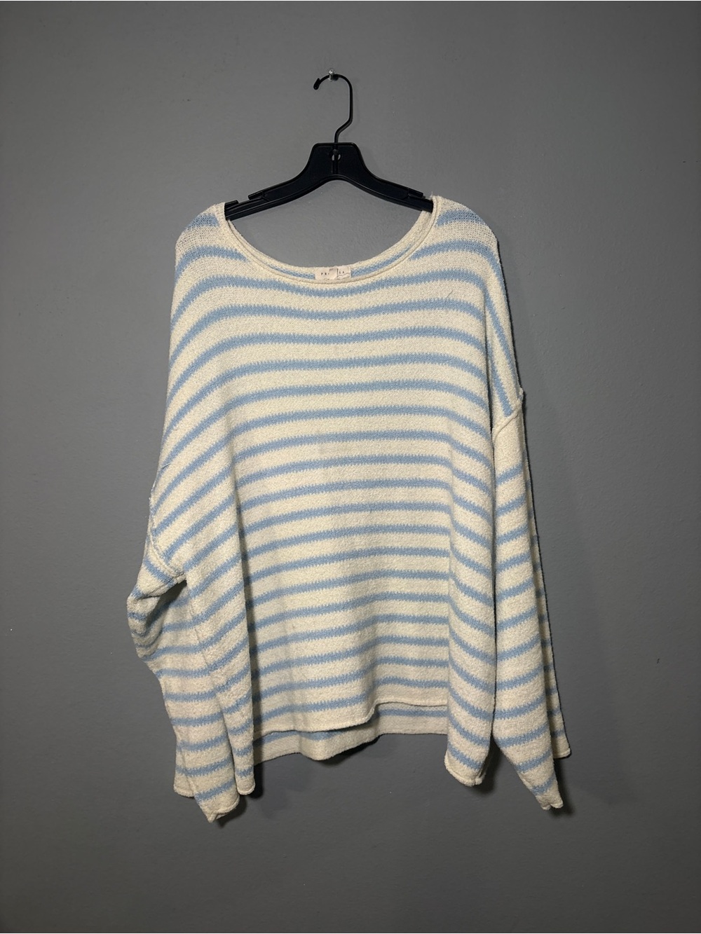 Promesa Cream & Light Blue Striped Scoop Neck Sweater